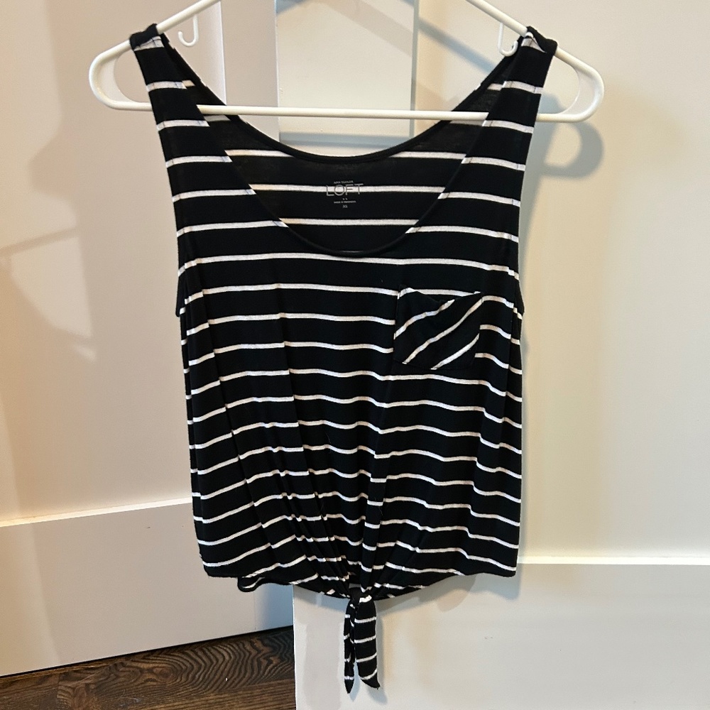 loft black and white stripe tank with tie